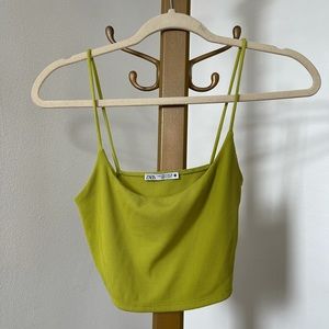 Zara chartreuse / lime green ribbed crop top